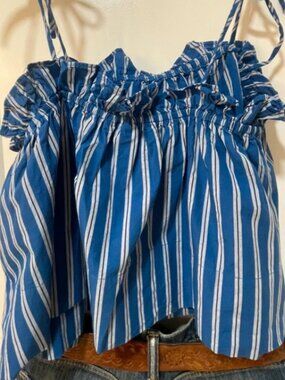 Topshop Blouse Blue and White Striped Blouse with Shoulder Ties